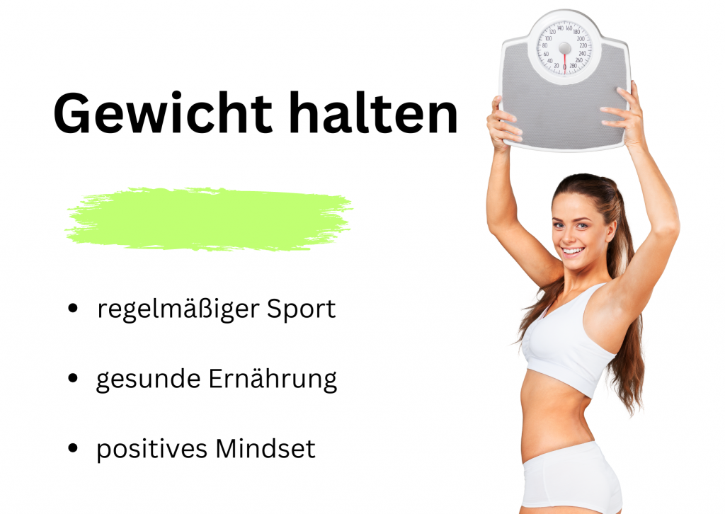 Gewicht halten Kollage mit sportlicher Frau und den 3 besten Tipps