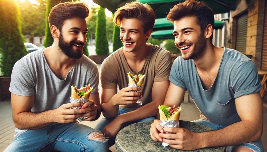 Döner-Diät dargestellt von 3 Männern mit Döner