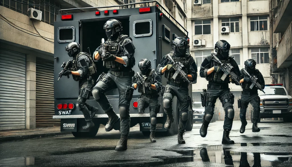 SWAT Workout dargestellt von 6 Polizisten im Einsatz